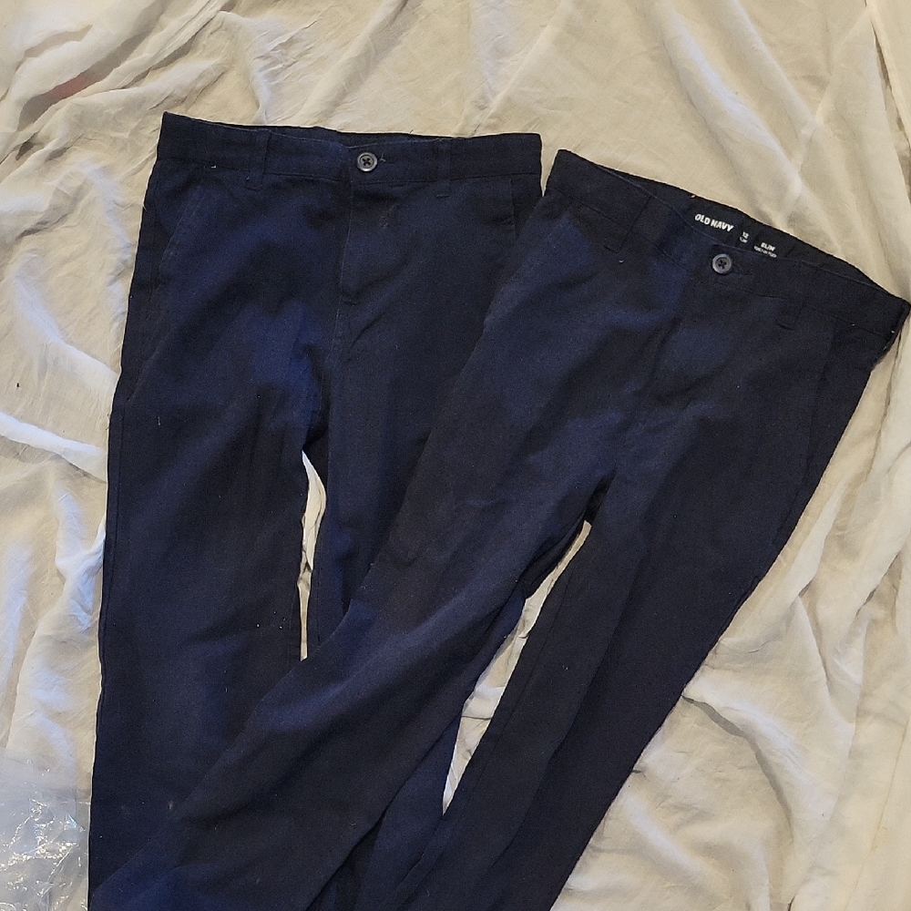 2x Old Navy Kids Navy Blue Chinos Uniform Pants, Size 12 Slim & Straight
